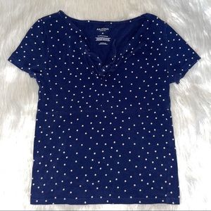 Blue w. White polka dots shirt with bow